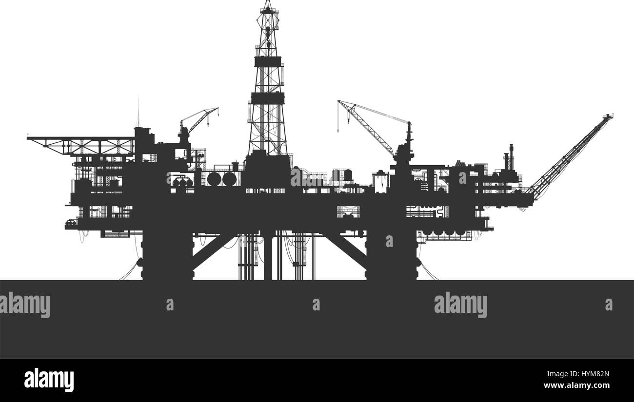 Sea oil rig. Oil drilling platform Stock Vector