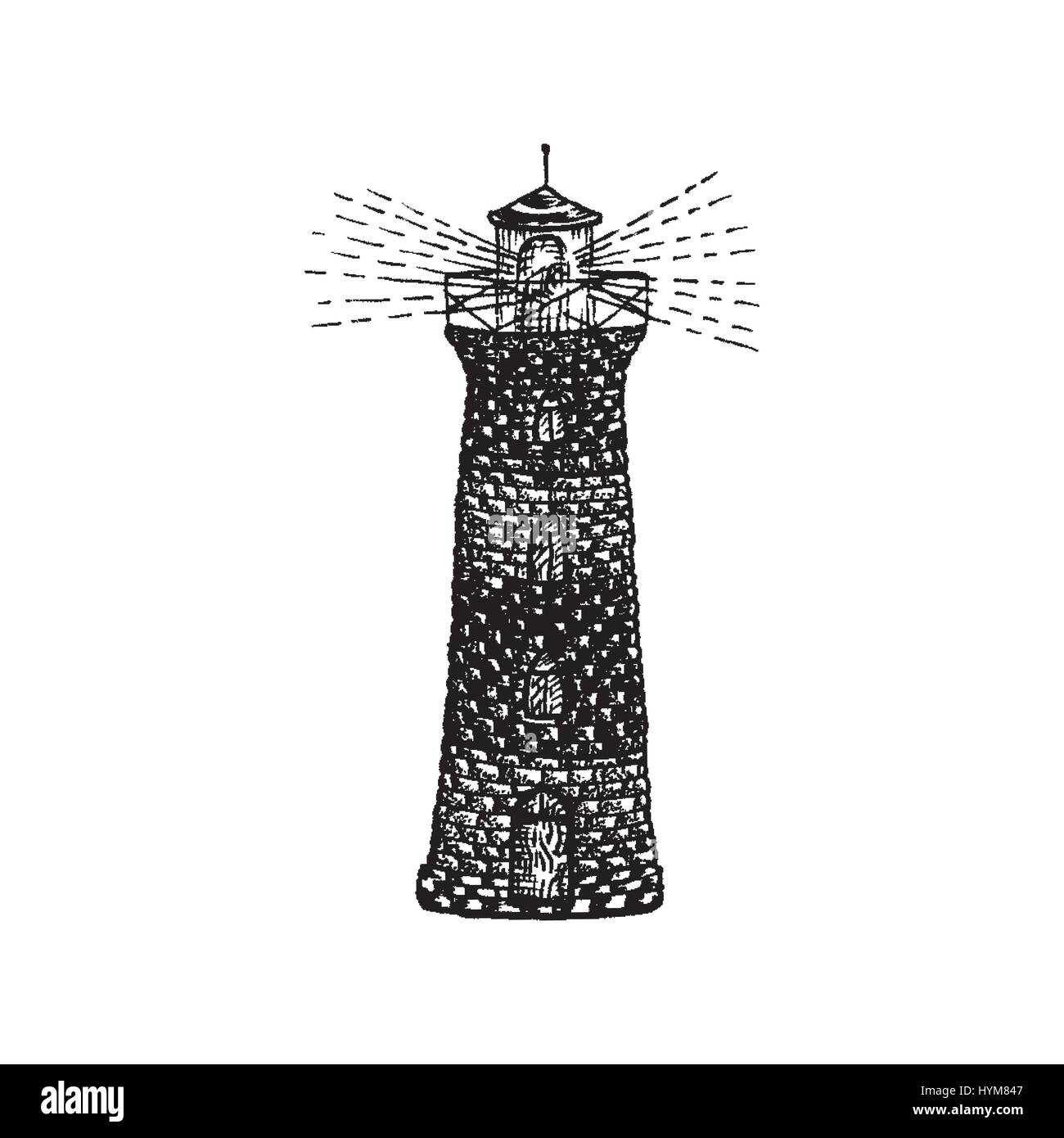 vector monochrome ink hand drawn lighthouse blackwork tattoo doodle ...