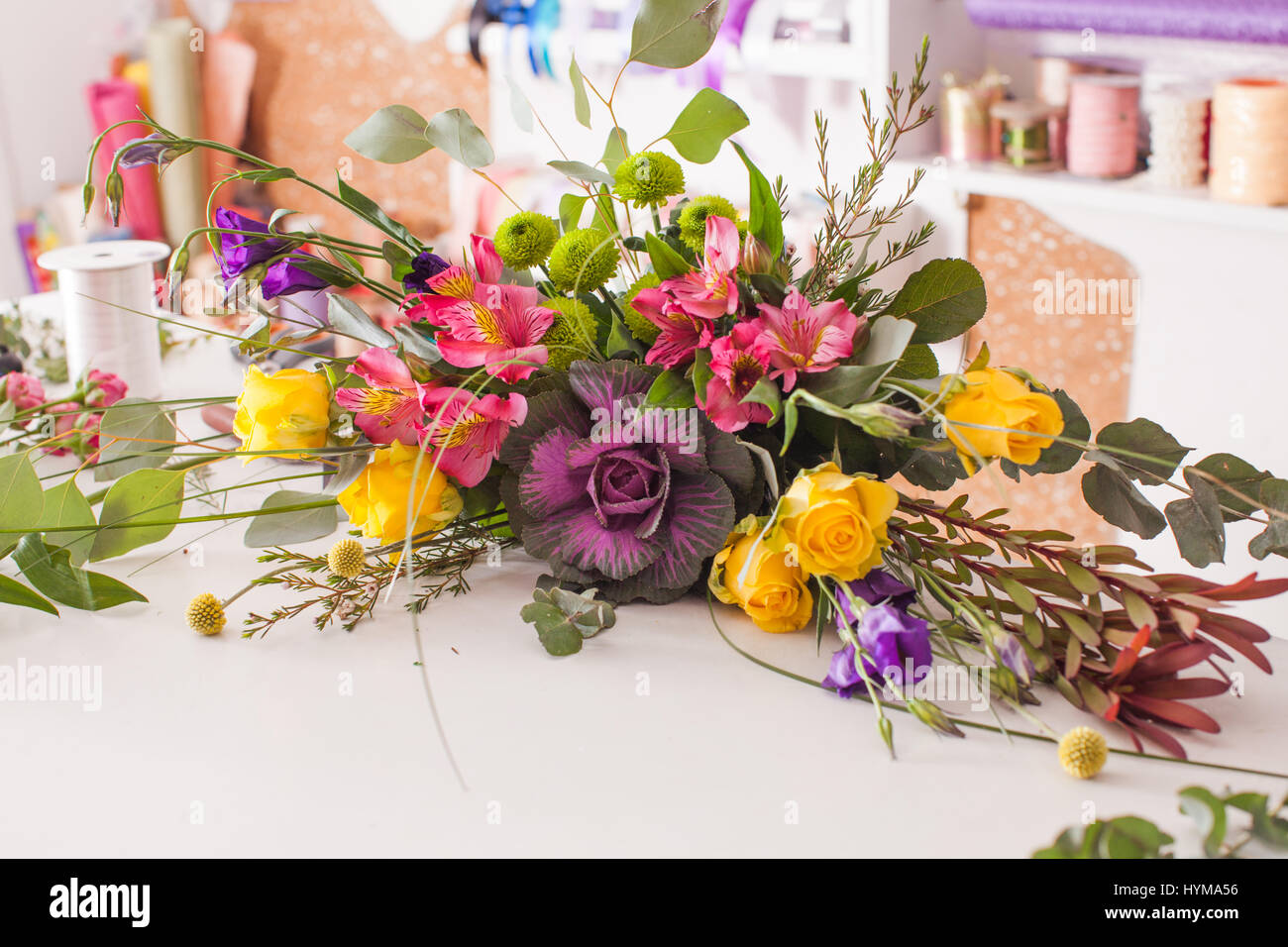 Florist Making A Bouquet Stock Photo Alamy