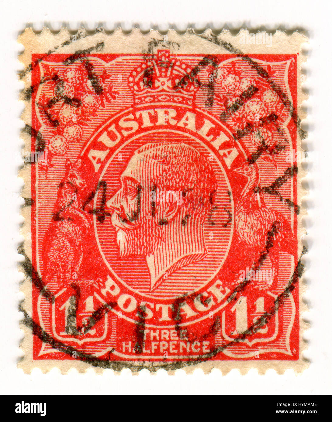 GOMEL, BELARUS, APRIL 4, 2017. Stamp printed in Australia shows image of  The George V (George Frederick Ernest Albert) was King of the United Kingdom Stock Photo