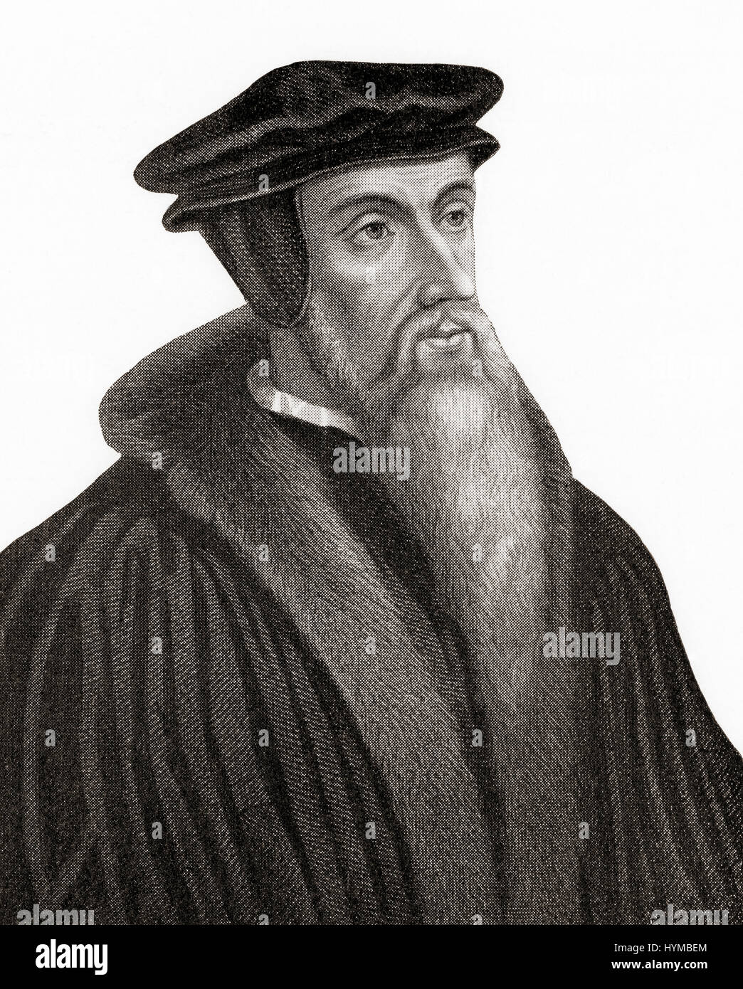 John Calvin, born Jehan Cauvin,1509 - 1564.  French theologian, pastor and reformer during the Protestant Reformation and developer of Calvinism.  From Hutchinson's History of the Nations, published 1915. Stock Photo