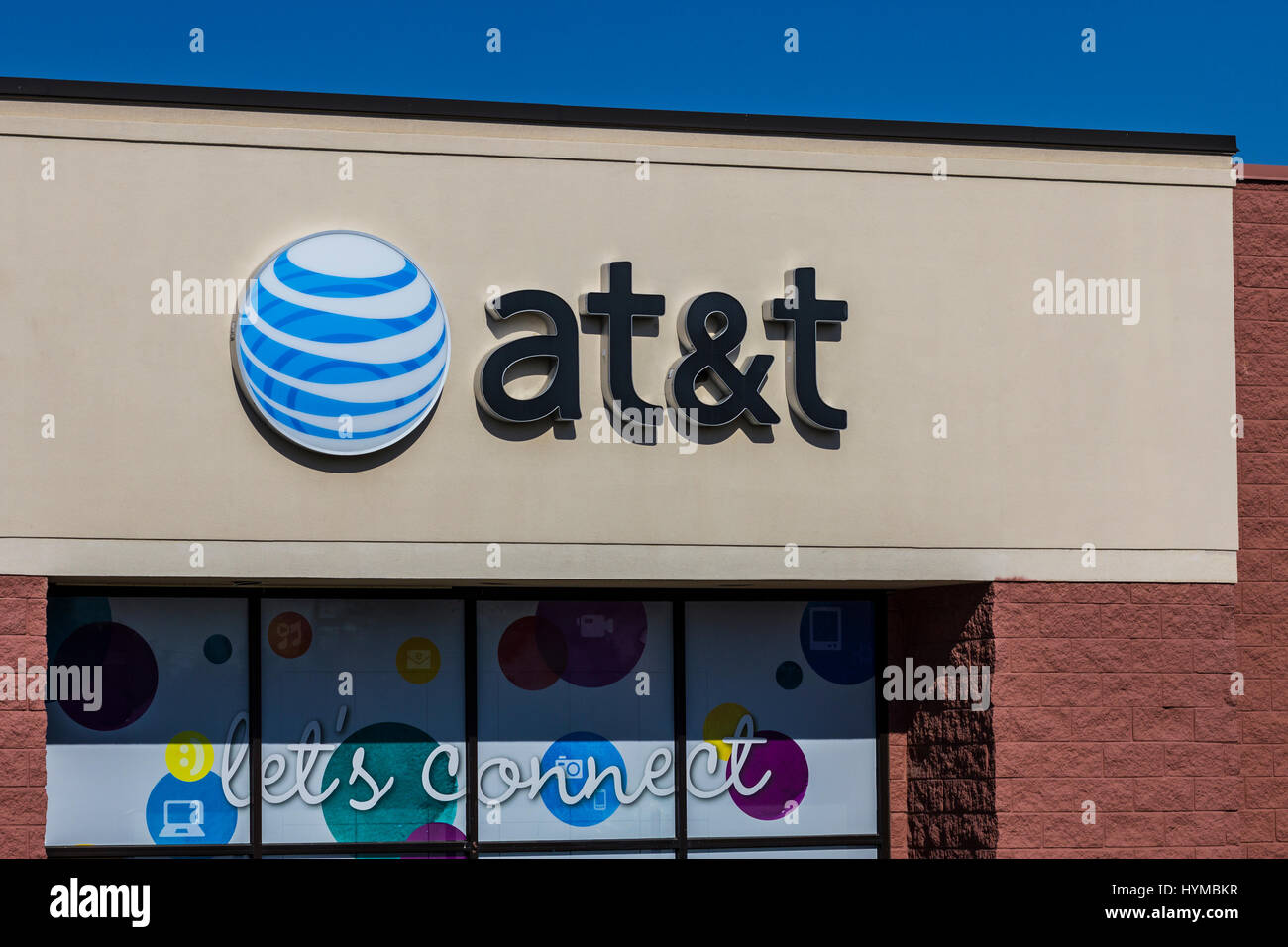 Muncie - Circa August 2016: AT&T Mobility Retail Store. AT&T Inc. is an American Telecommunications Corporation X Stock Photo