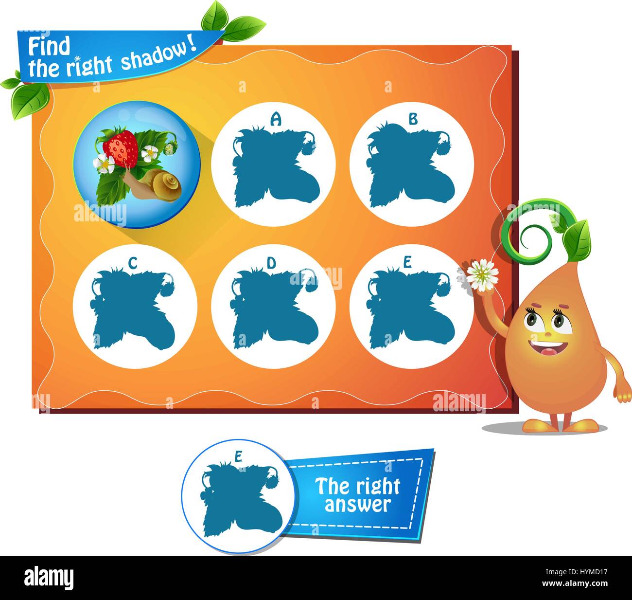 visual game for children and adults. Task the find right shadow snail ...