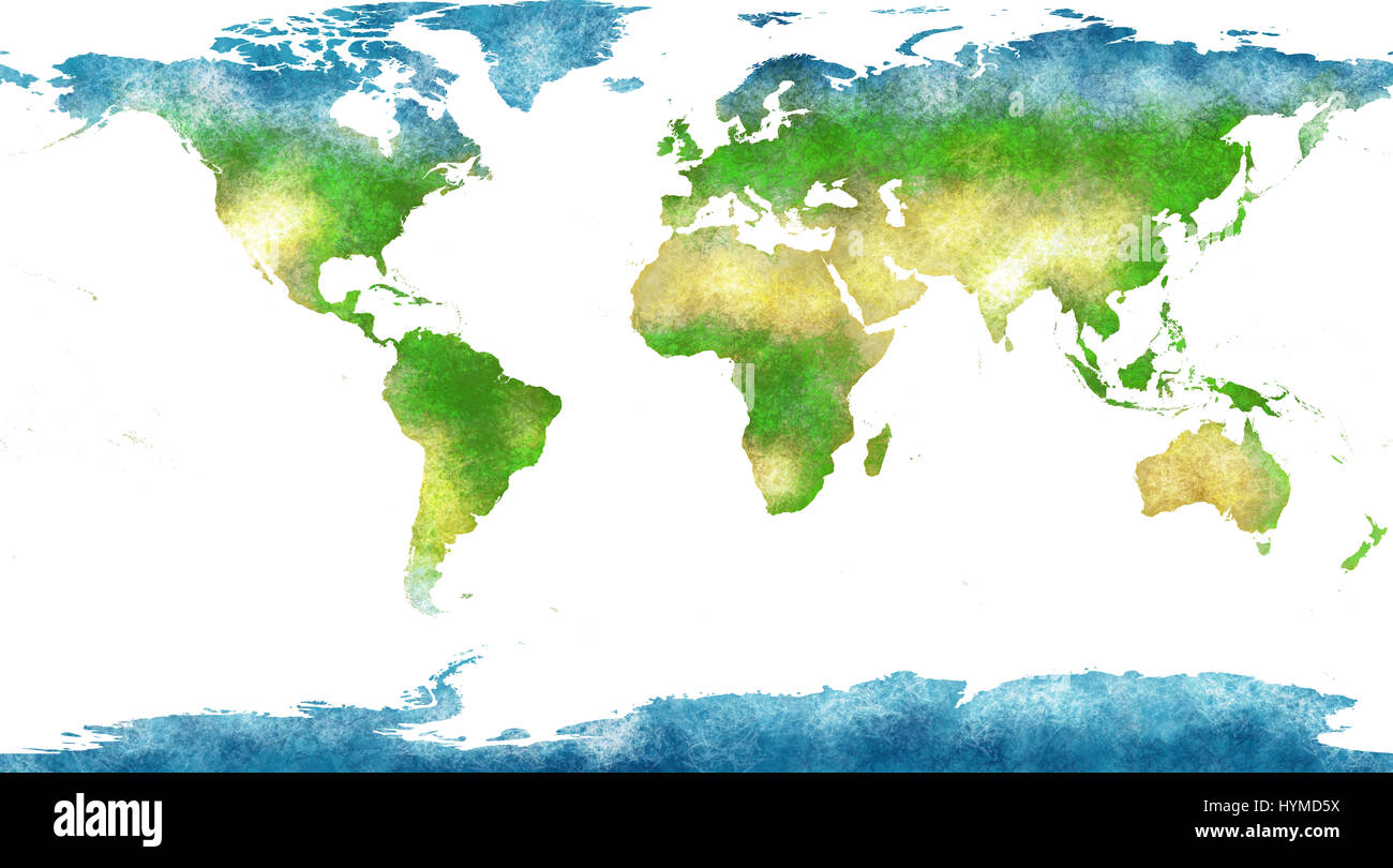World map, hand drawn, illustrated brushstrokes, geographical map, physical, Stock Photo