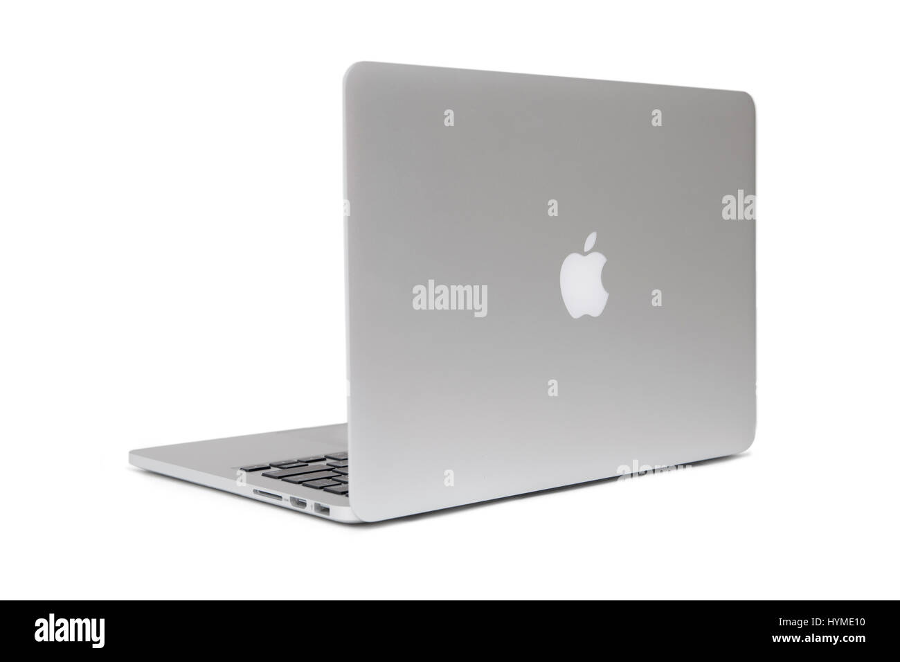 BELGRADE, SERBIA - MARCH 3, 2017: MacBook computer isolated on white. The MacBook is a brand of notebook computers manufactured by Apple Inc. Stock Photo