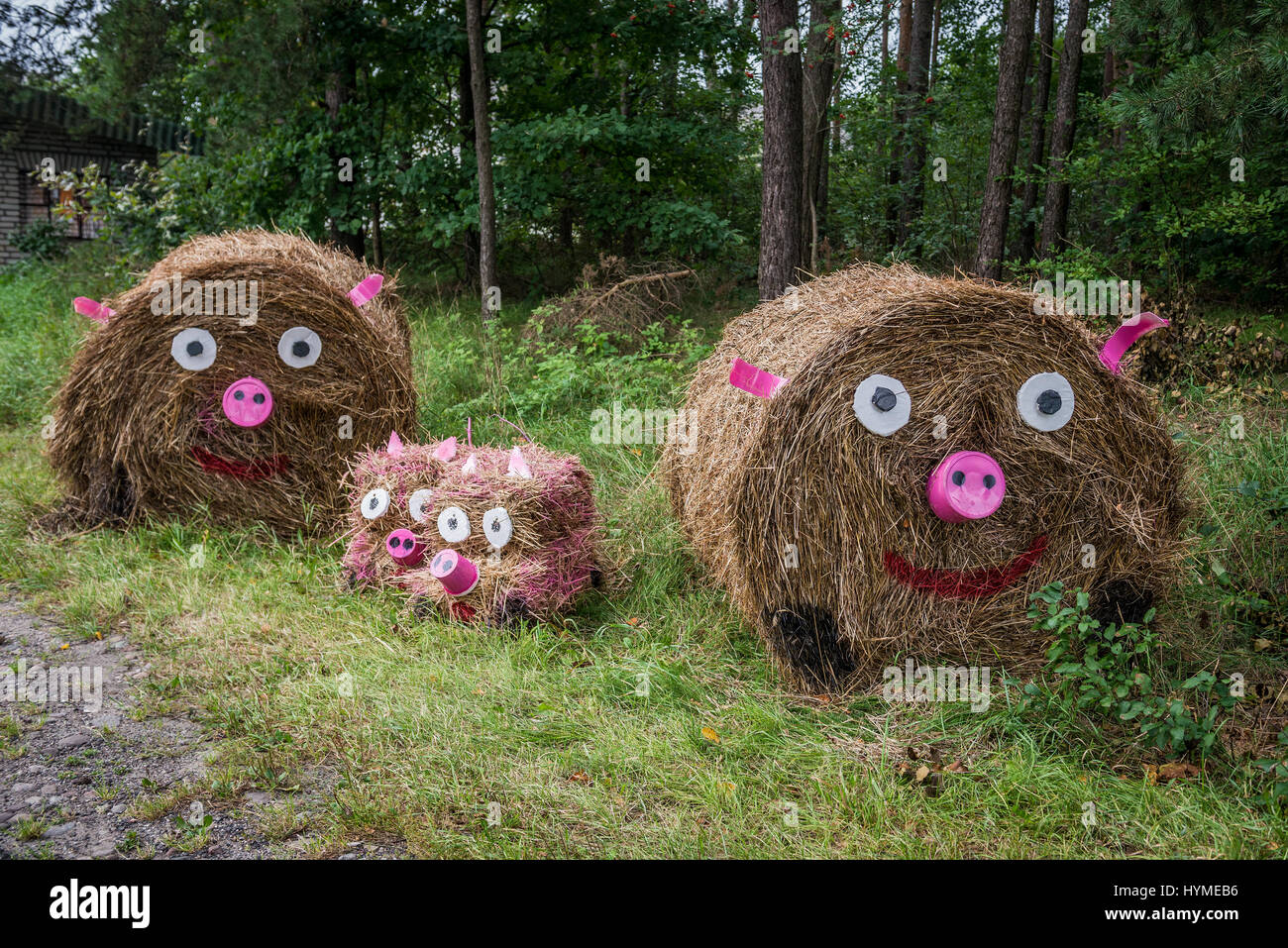 Straw bale figures made for Dozynki Slavic harvest festival in Brusy