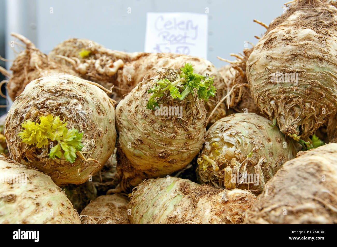 Celery roots for sale at a farmer's market Stock Photo Alamy