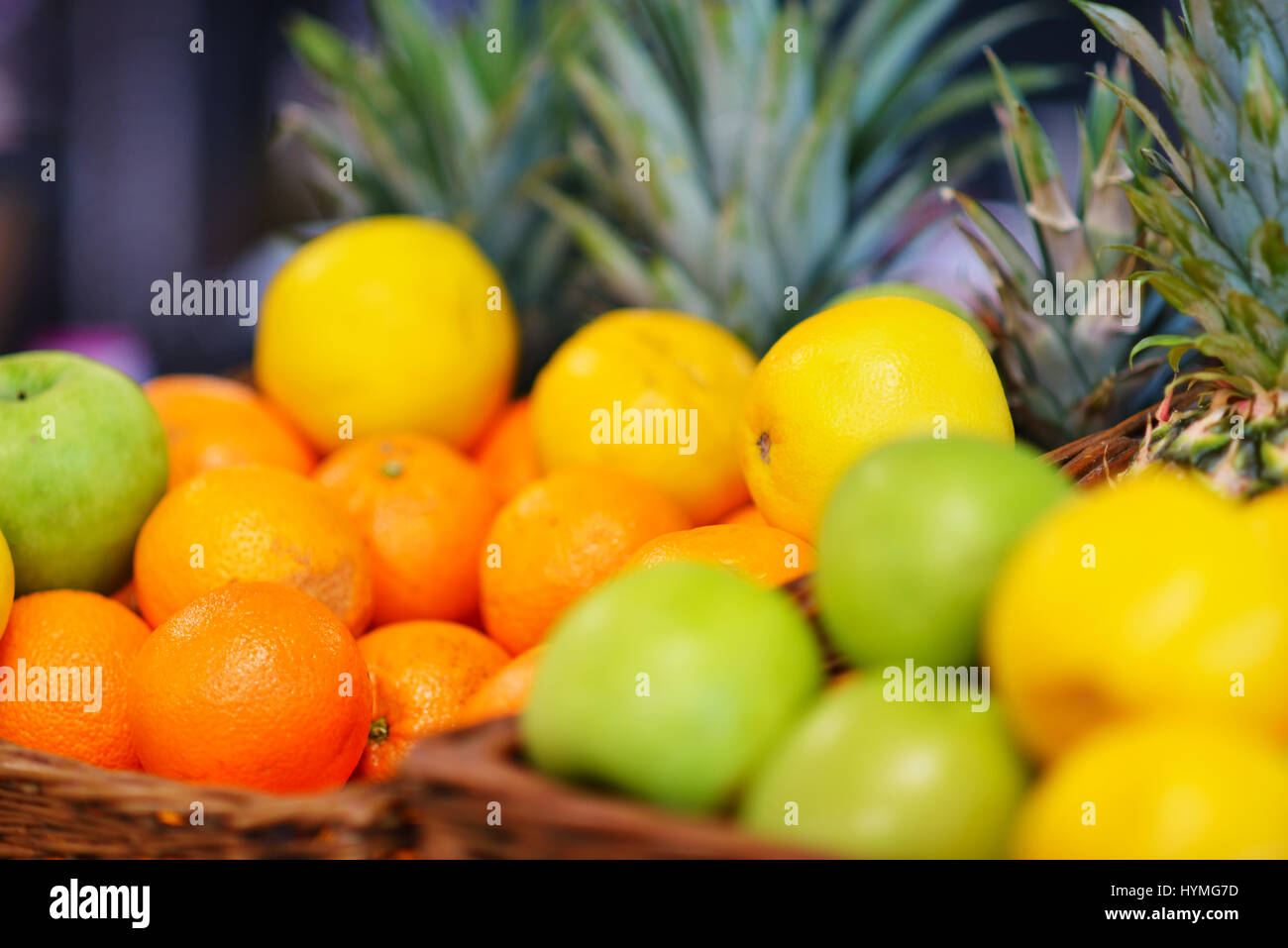 Fresh Tropical fruit basket in supermarket Stock Photo Alamy