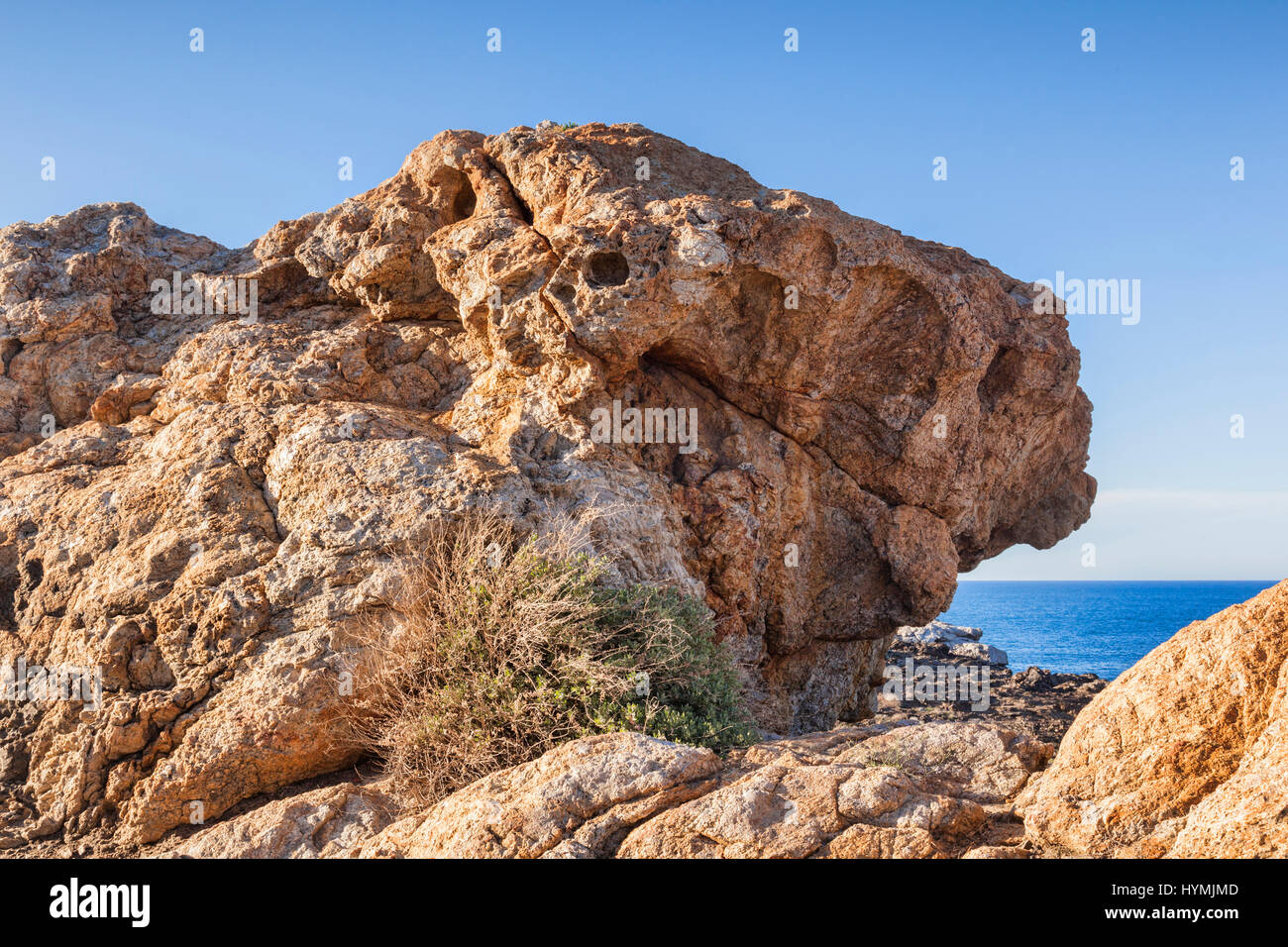 Inspiration for Salvador Dali, one of the strange rock formations at Cap de Creus, Catalonia, Spain. Stock Photo