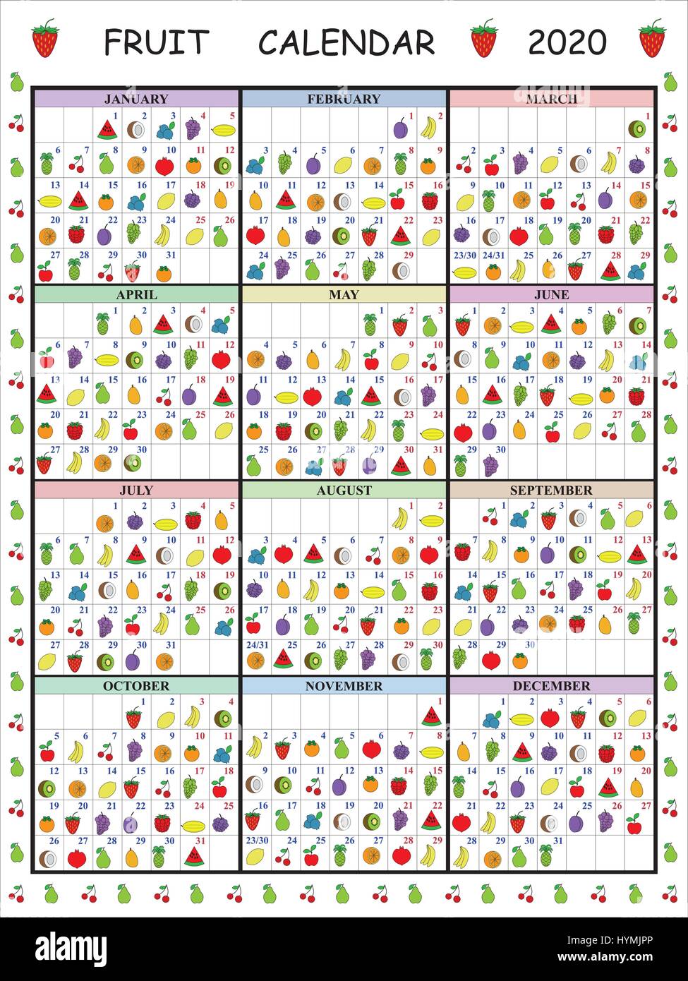 Fruit berry calendar for 2020 Stock Vector Image & Art Alamy