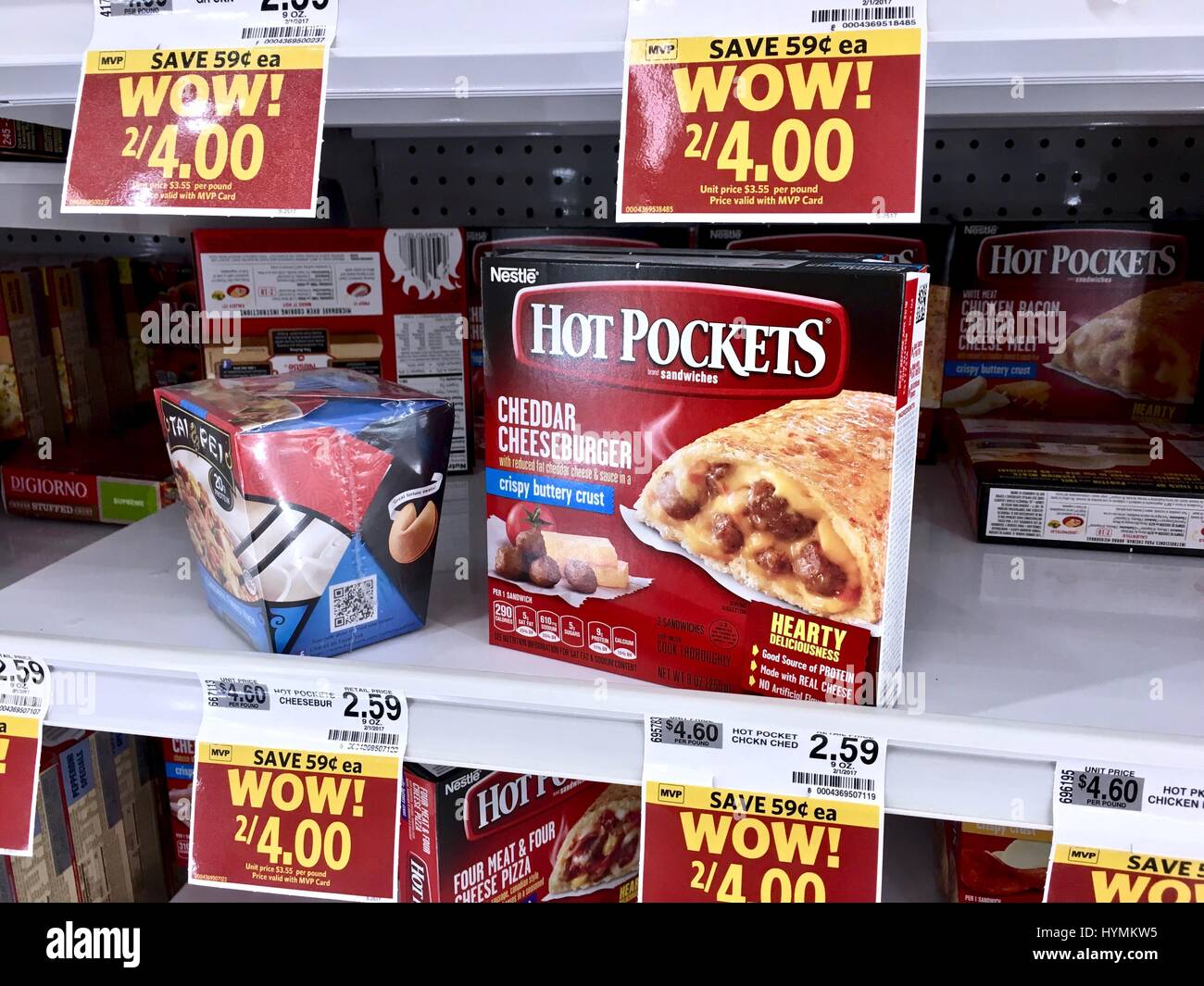 Hot pockets at grocery store Stock Photo