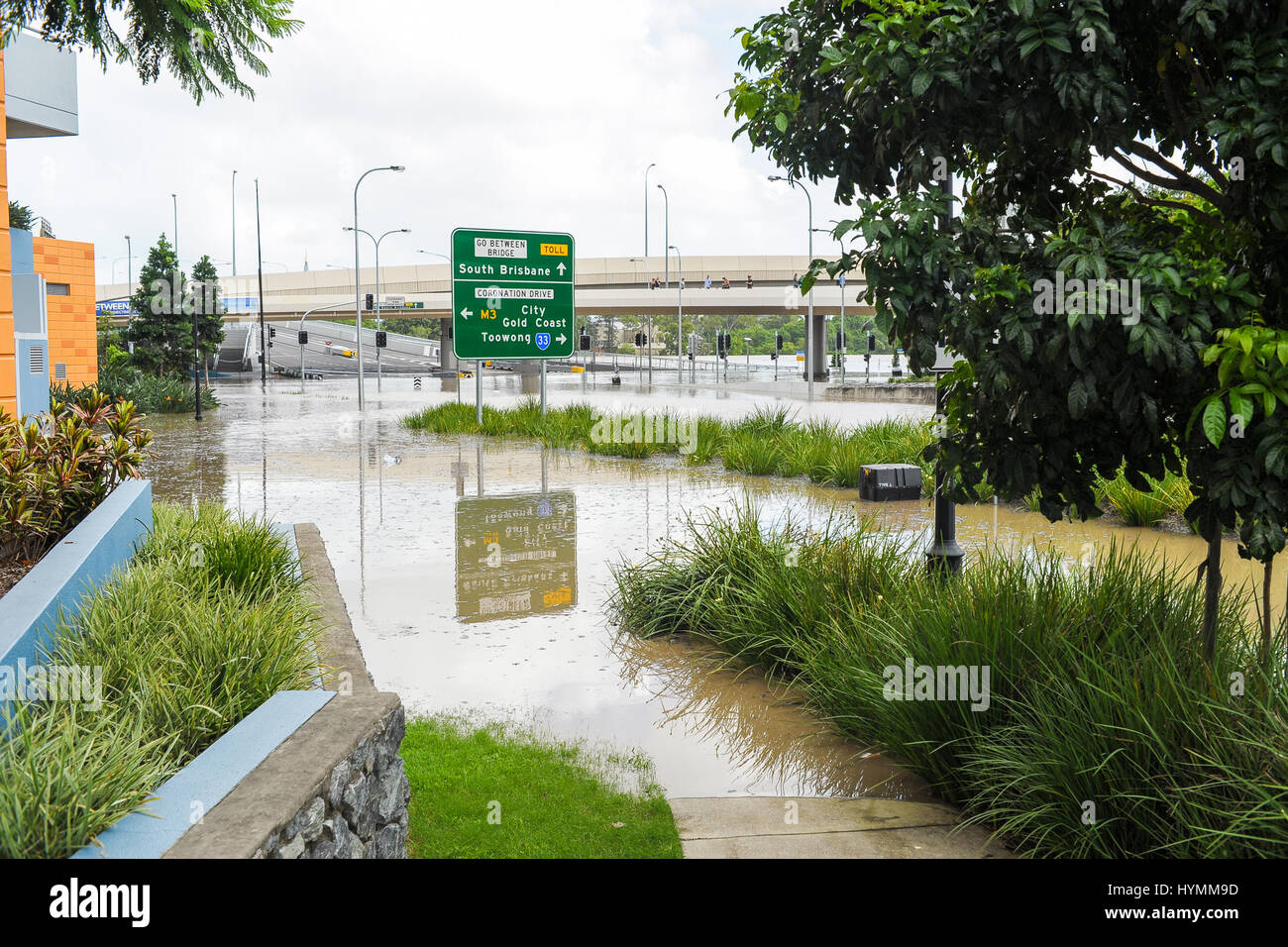 Coronation Drive during Brisbane flood event Stock Photo
