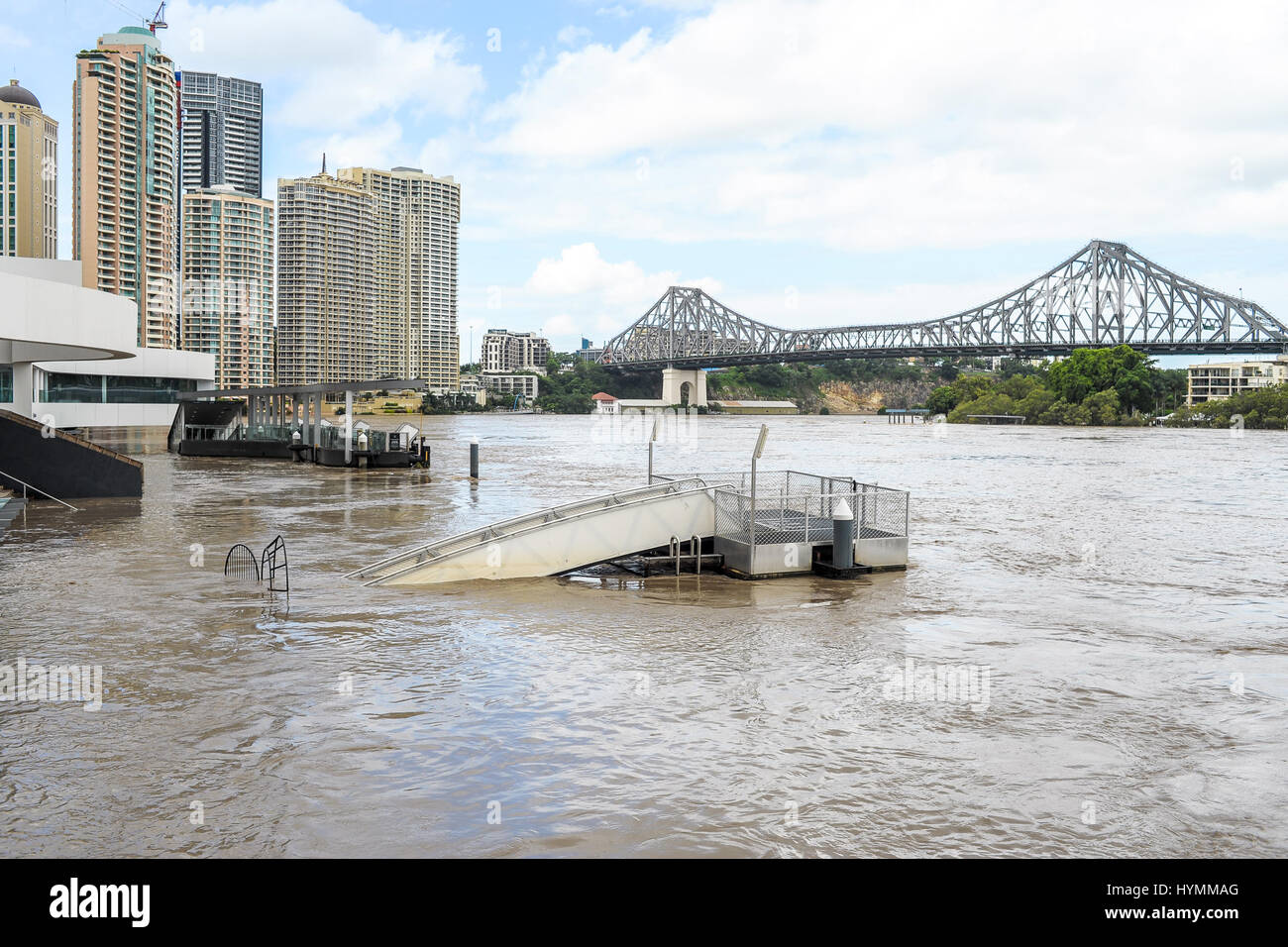 Brisbane River during big flood event Stock Photo