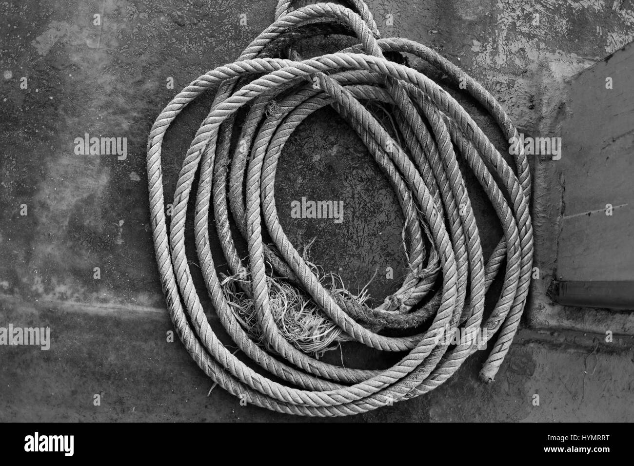Black-white photo of rope Stock Photo