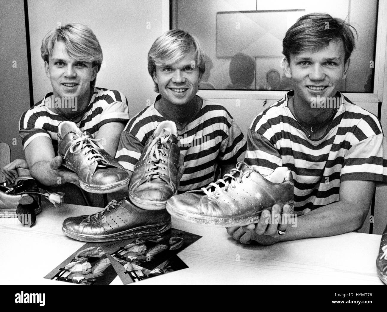HERREYS Swedish group with the brother Richard,Per och Louis in the Eurovision Song Contest which they won 1984 with the song Goldene shoes Stock Photo