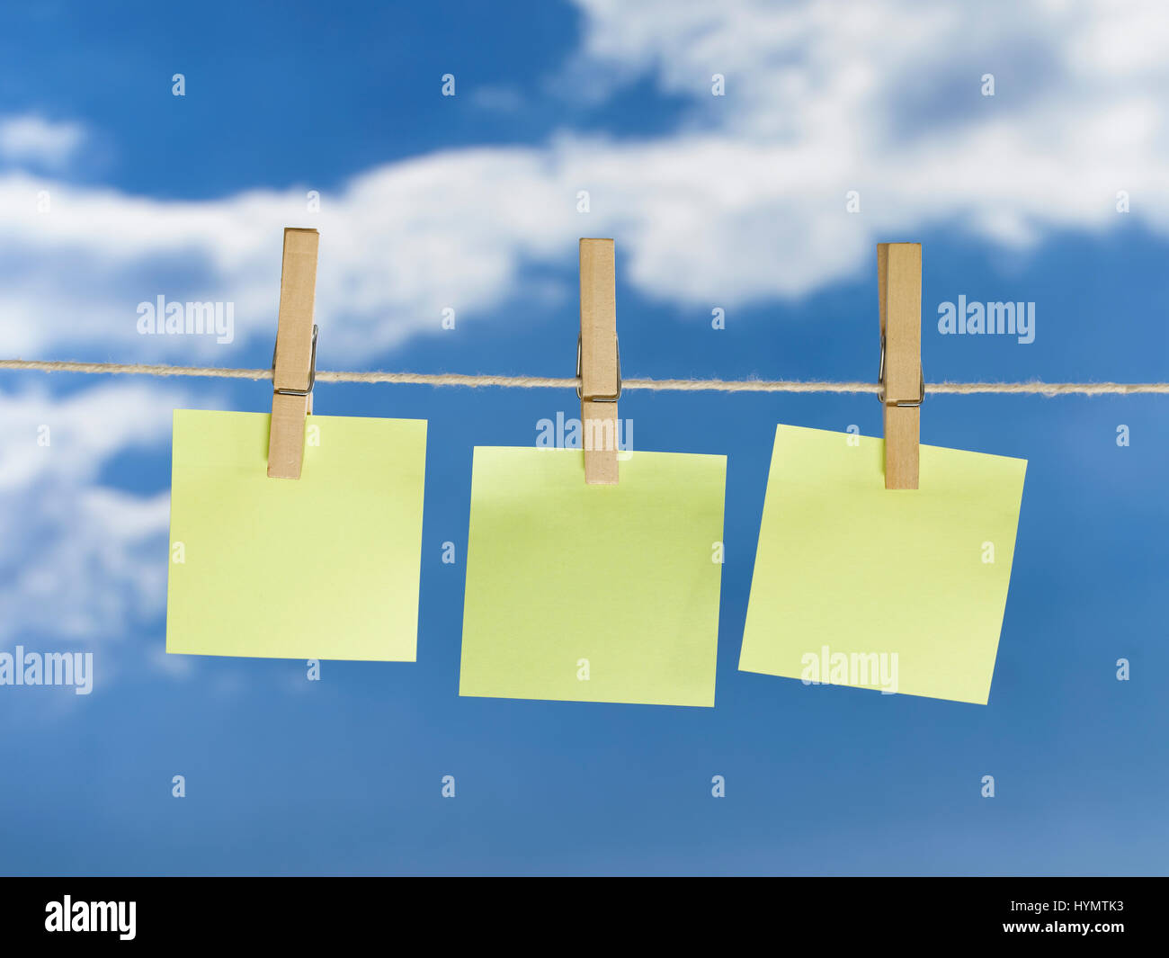 Washing Line with hanging blank paper Stock Photo