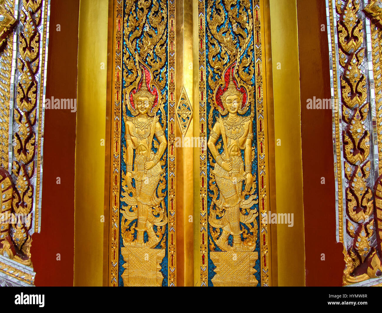 Ancient art Angel at the gate in Thai temple Stock Photo