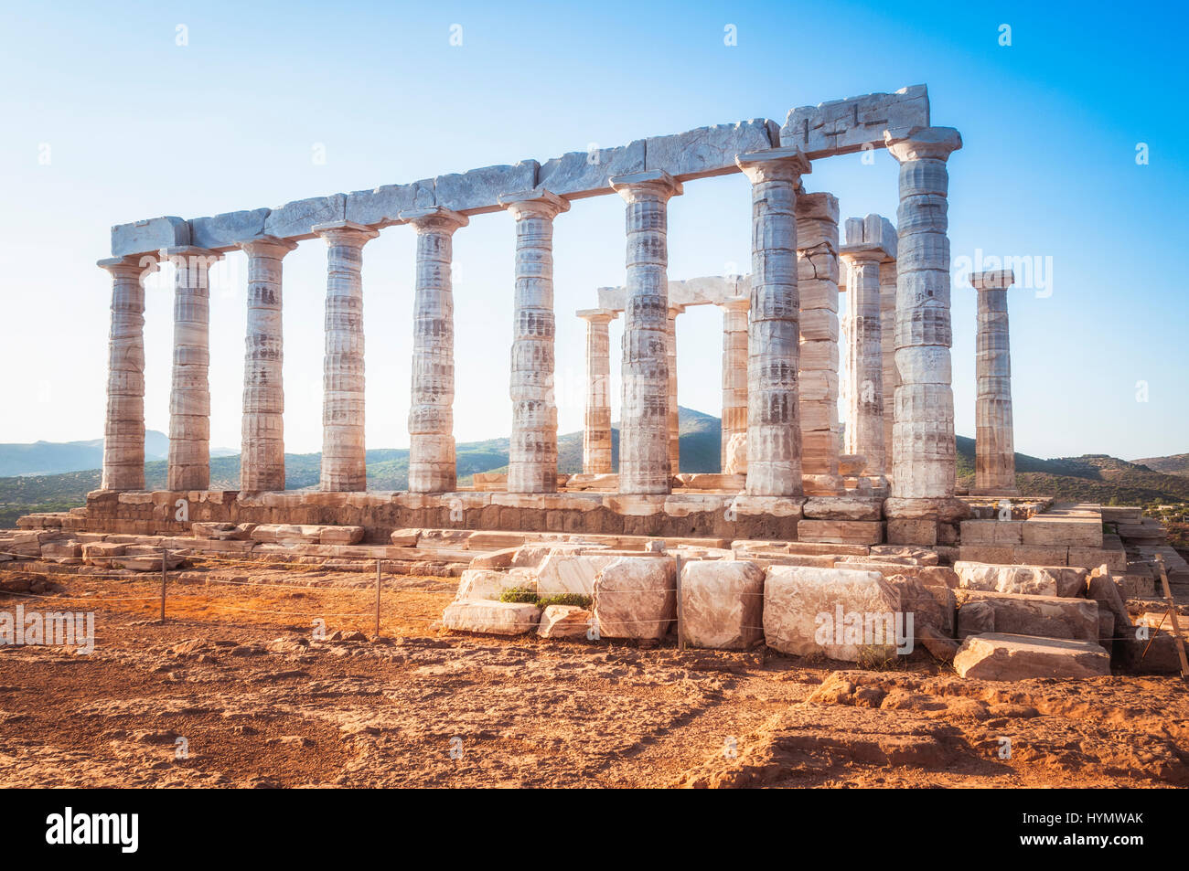 View on the temple of Poseidon at Cape Sounion near Athens Stock Photo ...