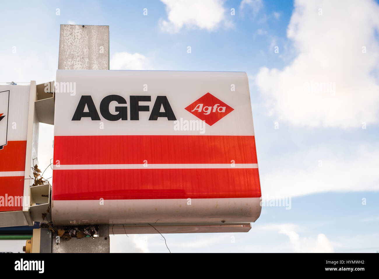 Paphos, Cyprus - February 5, 2017: Agfa label outside a store. Stock Photo