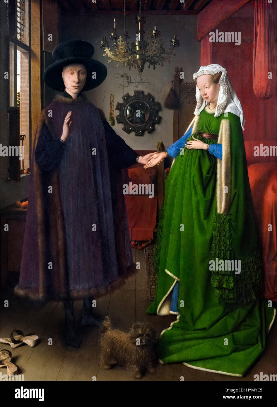 The Arnolfini Portrait. Portrait of Giovanni Arnolfini and his Wife by Jan Van Eyck (c.1390-1441), oil on oak panel, 1434 Stock Photo