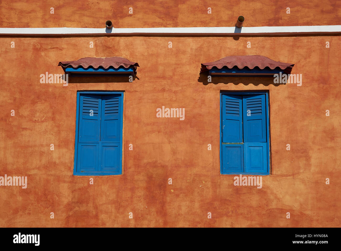 Colourful facade of a house in the historic UNESCO World Heritage Site of Cartagena de Indias in Colombia Stock Photo