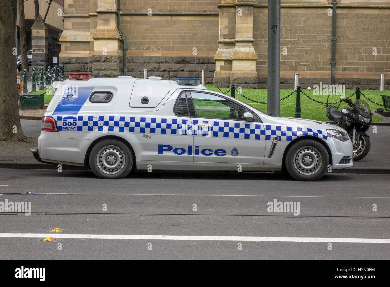 A Victoria Police Divisional Van Parked In Melbourne Australia, This Holden Made Ute Is Used As A Prisoner Transport Van Stock Photo