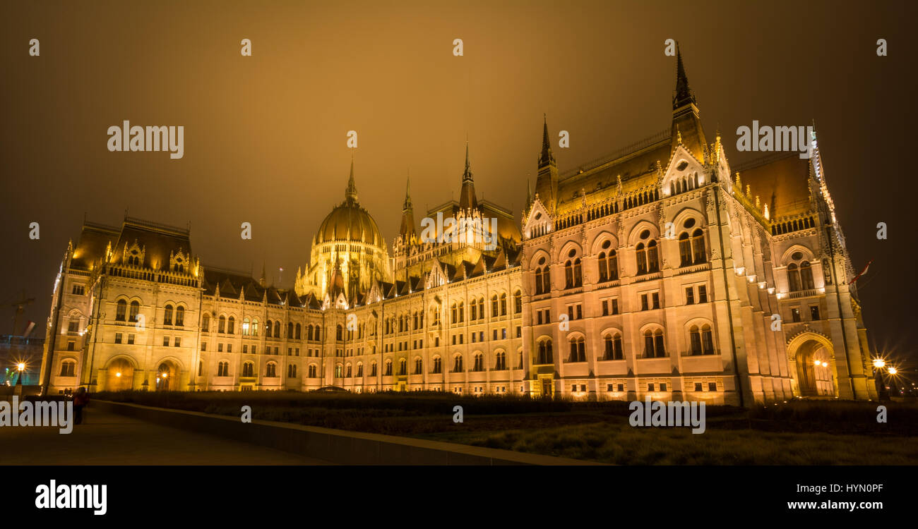 Budapest Hungarian Parliament in a winter night Stock Photo
