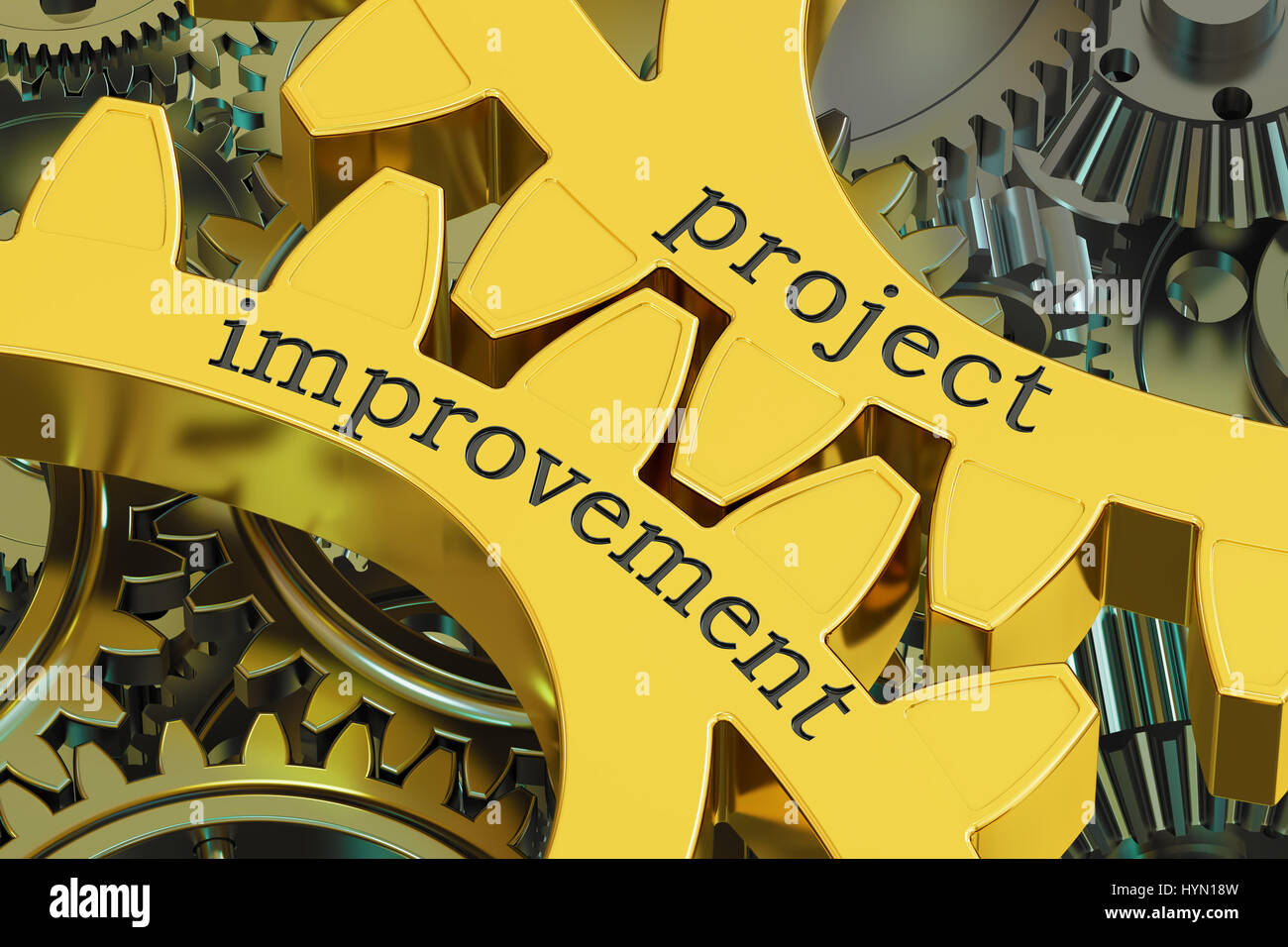 Project Improvement concept on the gears, 3D rendering Stock Photo