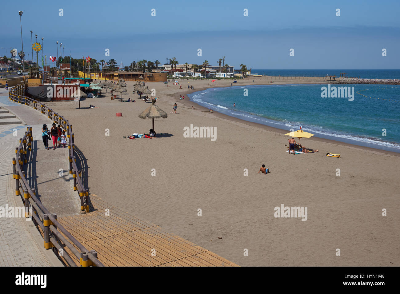 Sandy beach on the Pacific Ocean in the port city of Arica, Chile Stock Photo