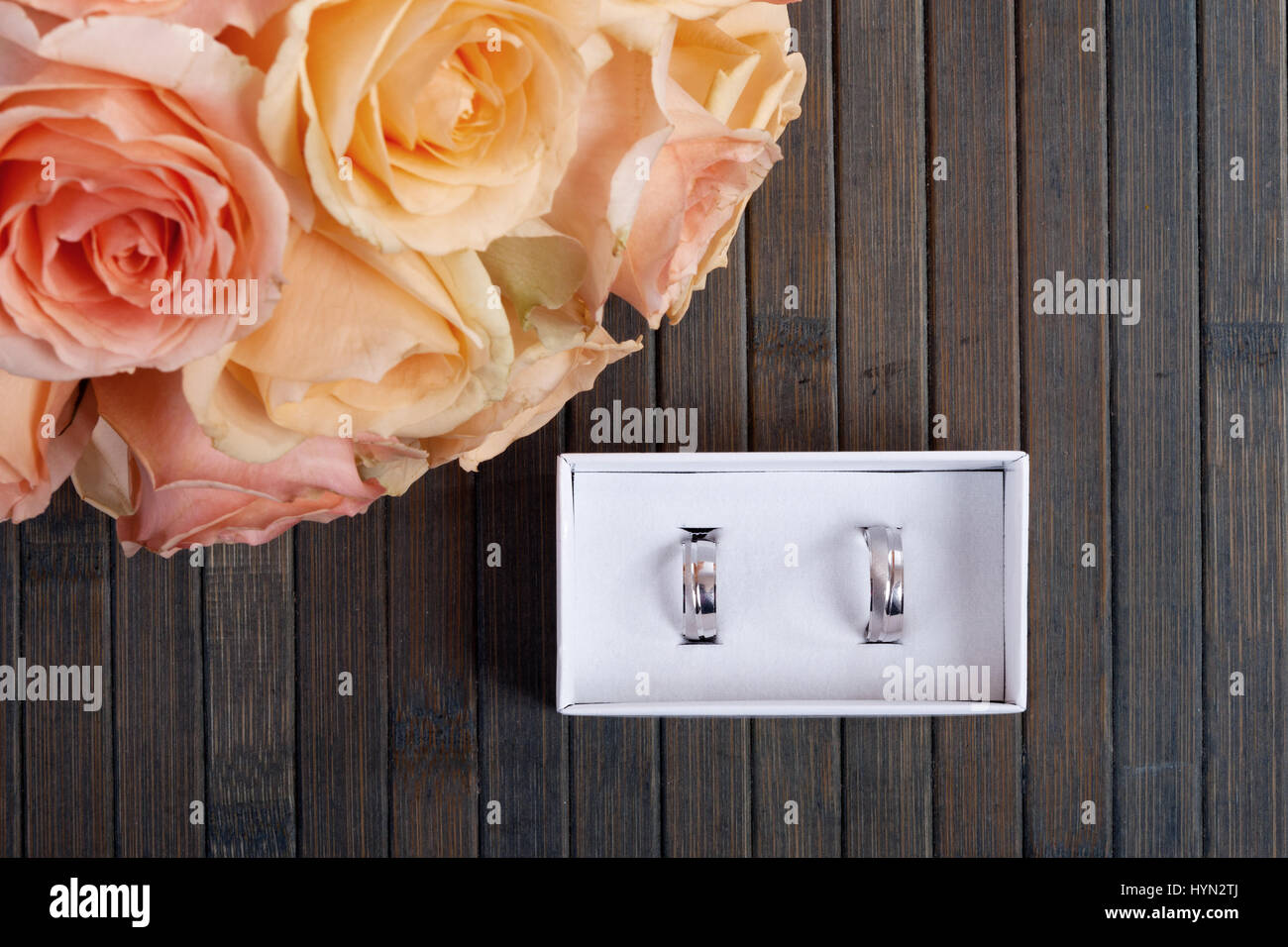 Wedding rings in a box Stock Photo Alamy