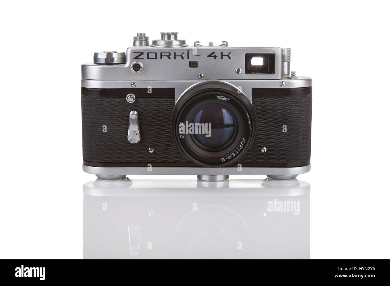 ZAGREB, CROATIA - FEBRUARY 04, 2014: Zorki 4 was possibly the most popular of all Zorki cameras, introduced in 1956 by KMZ factory in Krasnogorsk, Rus Stock Photo