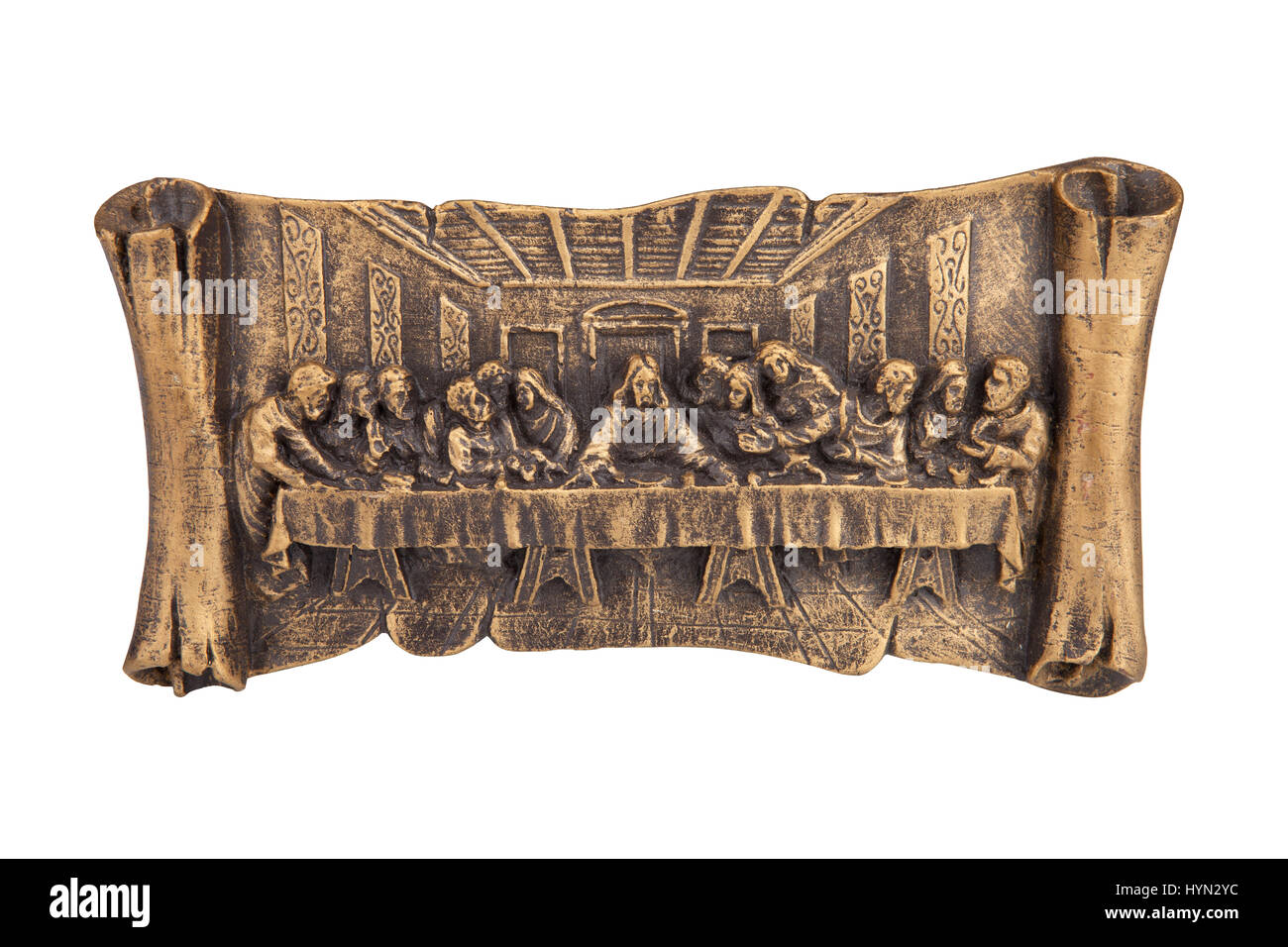 Last supper of Christ relief, isolated on white Stock Photo