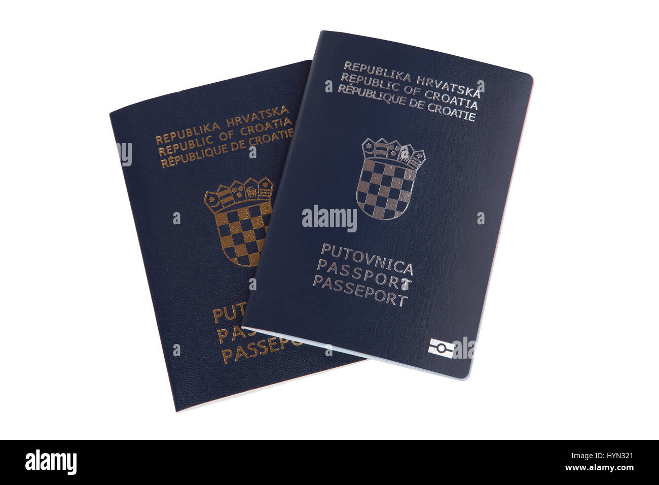 Two Croatian passports isolated on white Stock Photo