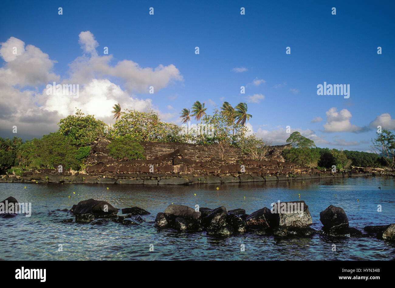 Nan Douwas, the main structure at Nan Madol, an ancient social, political and religious center constructed of basalt logs on the island of Pohnpei in  Stock Photo