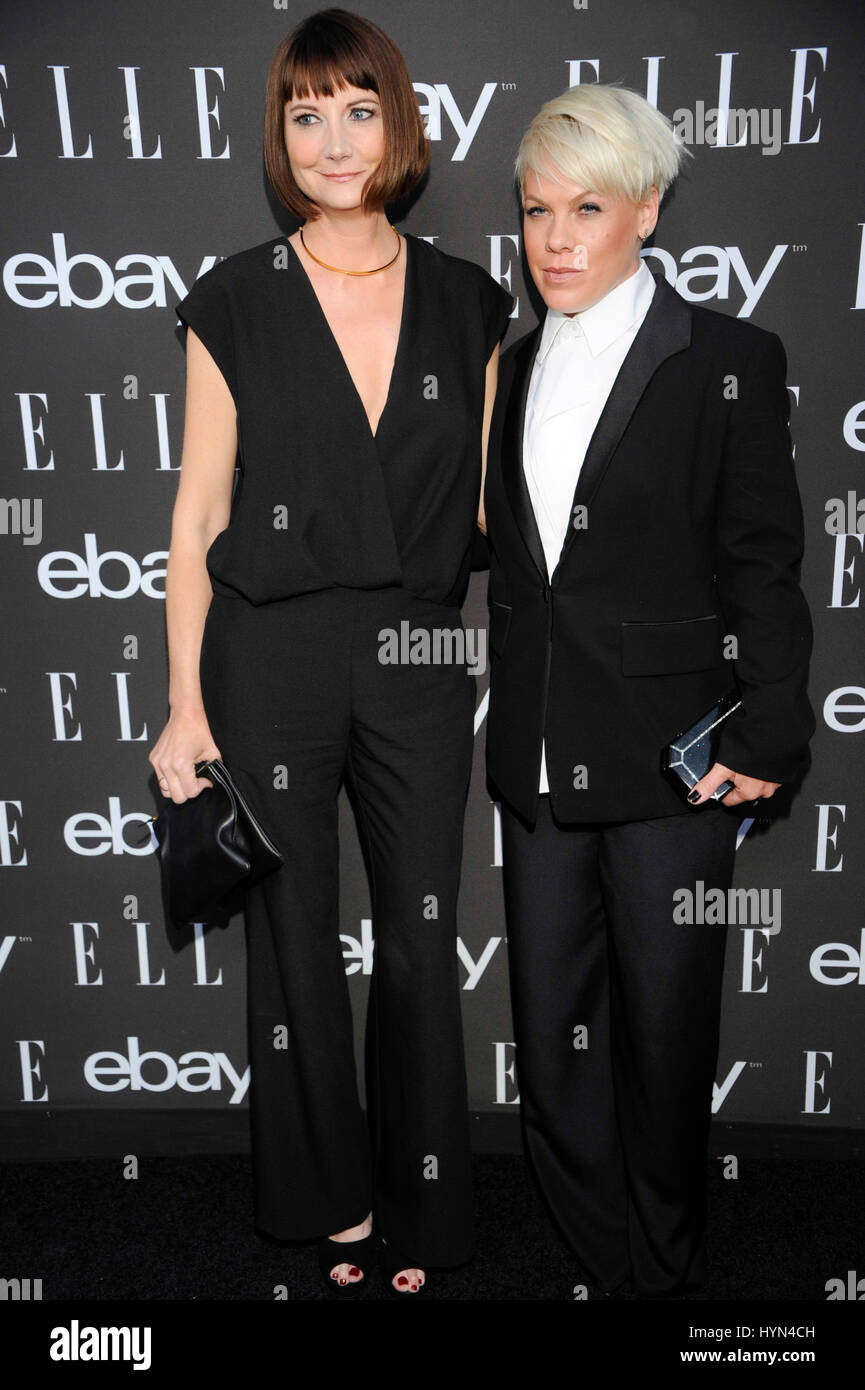 (L-R) Kerri Kenney and Alecia Moore aka Pink arrives at the 6th Annual ELLE Women In Music Celebration presented by eBay at Boulevard3 on May 20th, 2015 in Hollywood, California. Stock Photo