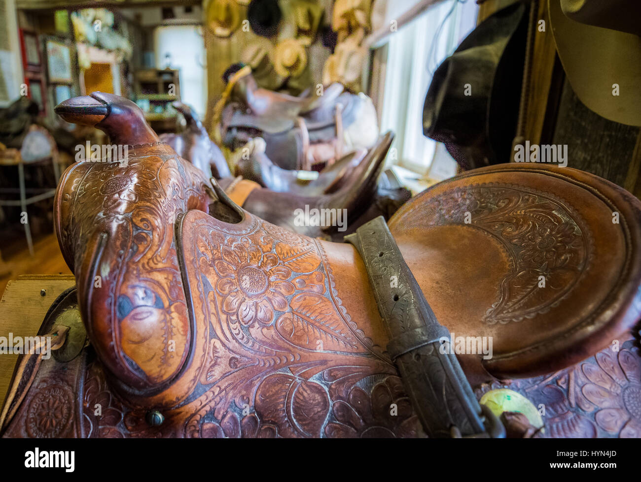 Old Cowboy Saddle Stock Photo Alamy