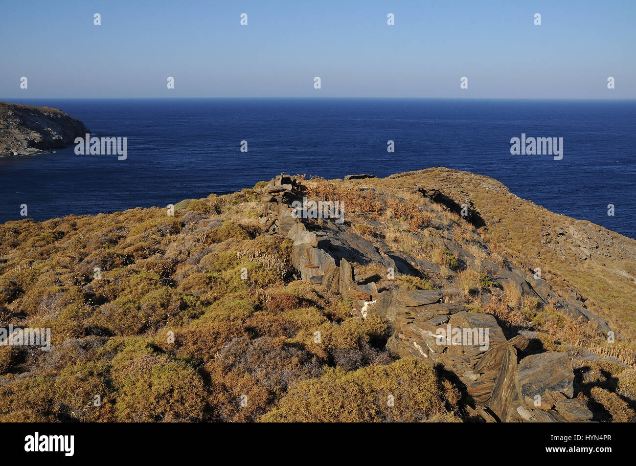 Andros island Landscapes.Cyclades Greece. Stock Photo