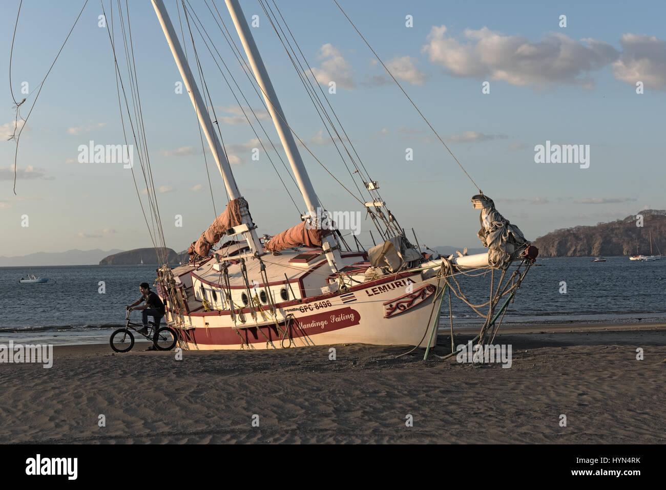 Stranded sailboat at the Playas del Coco in Costa Rica Stock Photo