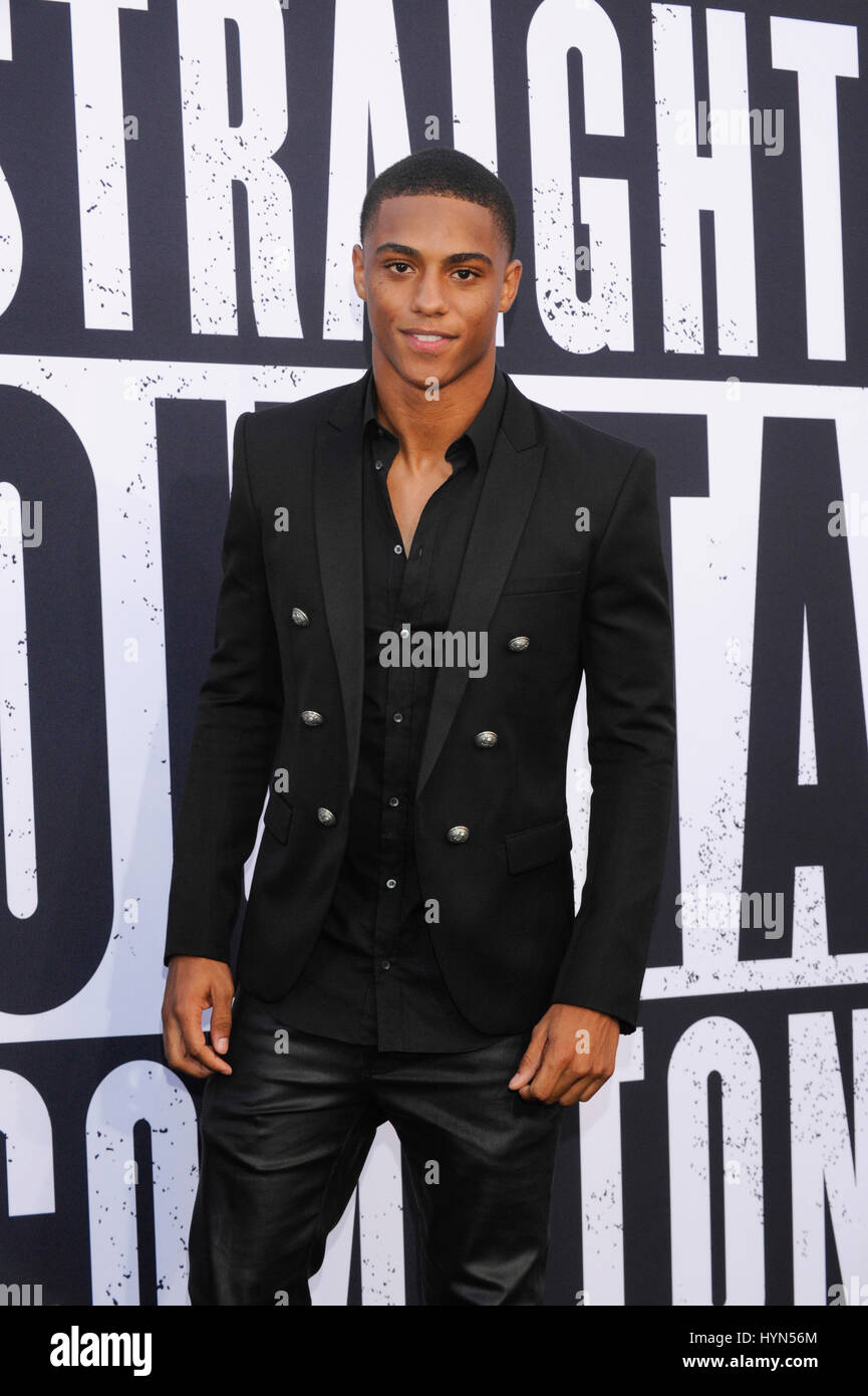 Keith Powers attends the Straight Outta Compton world premiere at L.A. Live on August 10th, 2015 in Los Angeles, California Stock Photo