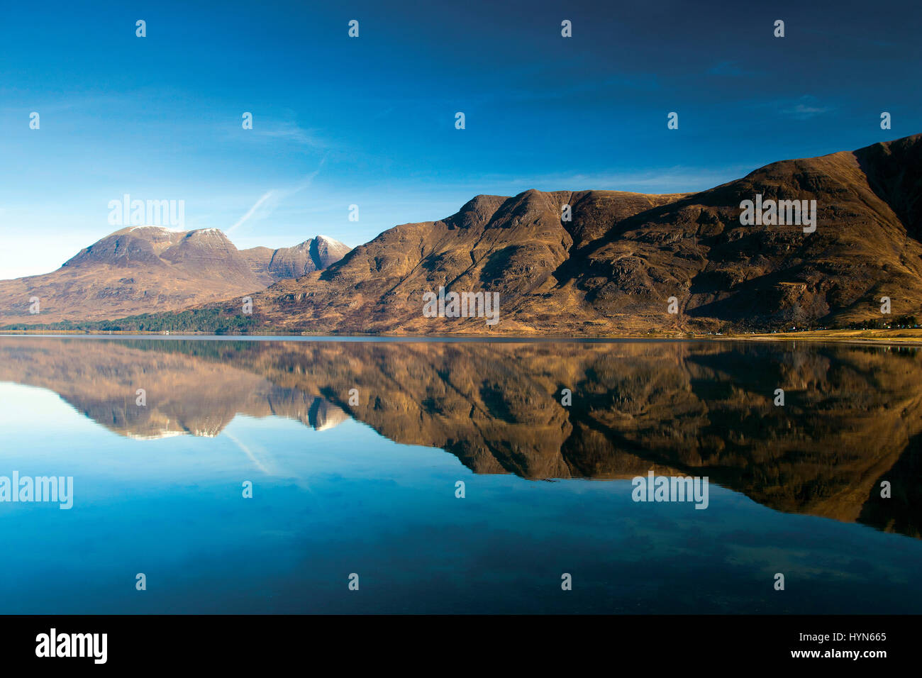 Beinn Alligin reflected in Upper Loch Torridon, Annat, Ross & Cromarty, Northwest Highlands Stock Photo