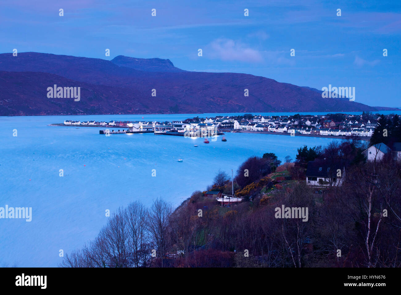 Ullapool and Little Loch Broom at dawn, Ross & Cromarty, Northwest Highlands Stock Photo