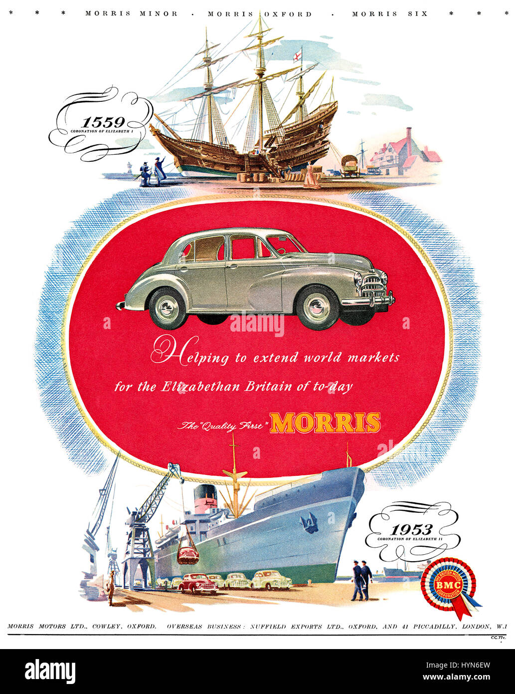 1953 British advertisement for Morris Motors. Stock Photo