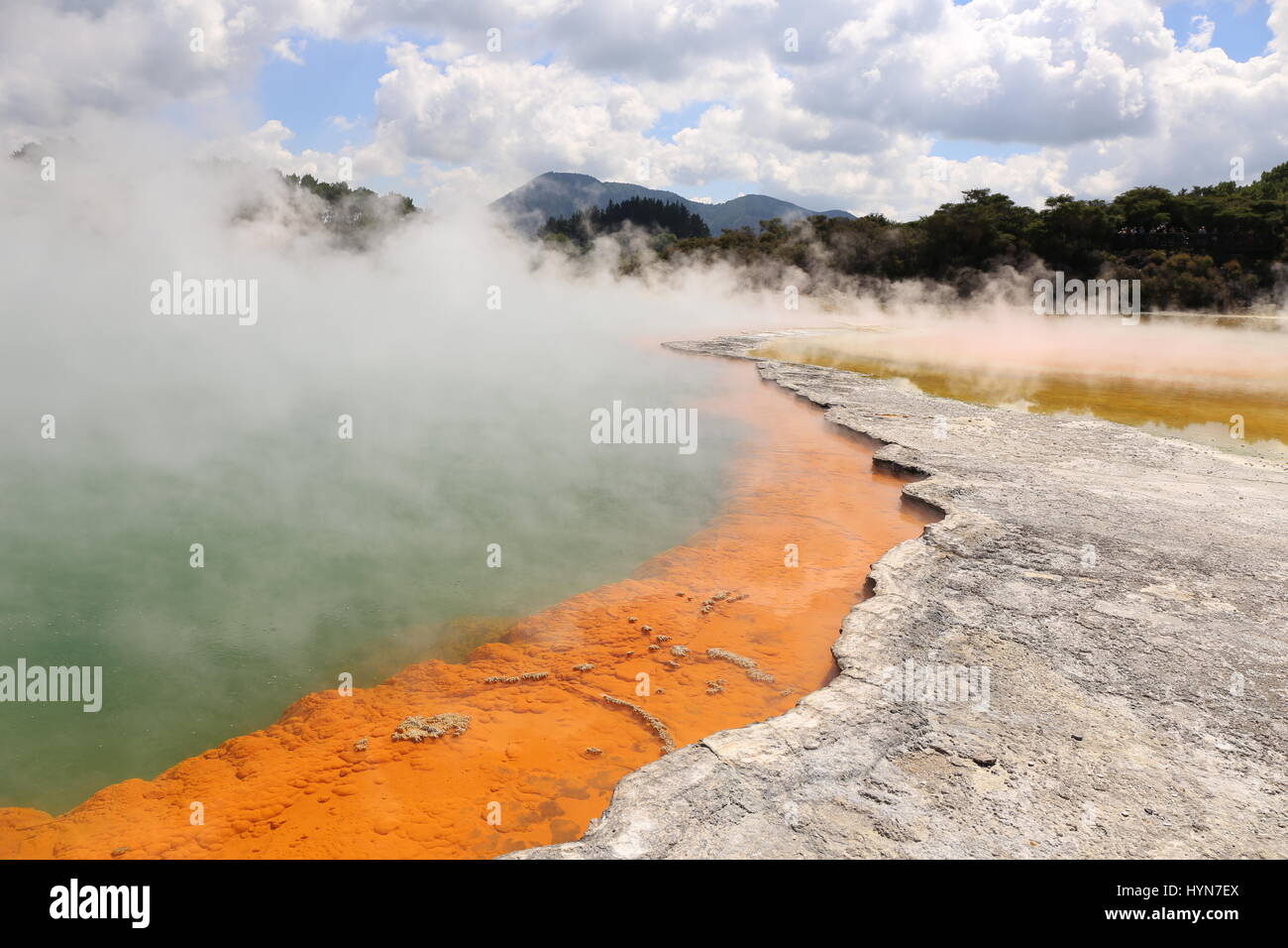 Champagne Pool at geothermal site, Wai-O-Tapu Thermal Wonderland on North Island of New Zealand Stock Photo