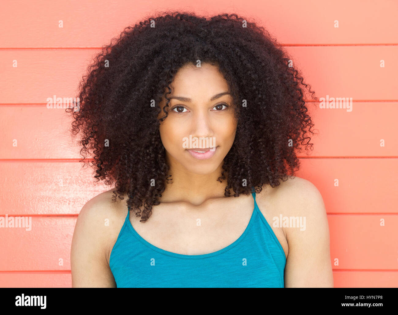 Close up portrait of a beautiful young african american woman with ...