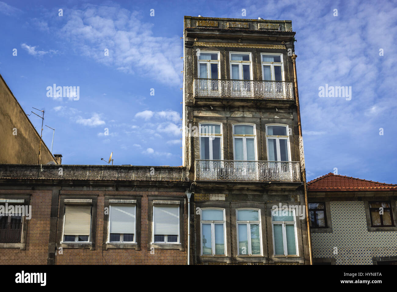 Town houses on Rua de Dom Manuel II street in Porto city on Iberian Peninsula, second largest city in Portugal Stock Photo