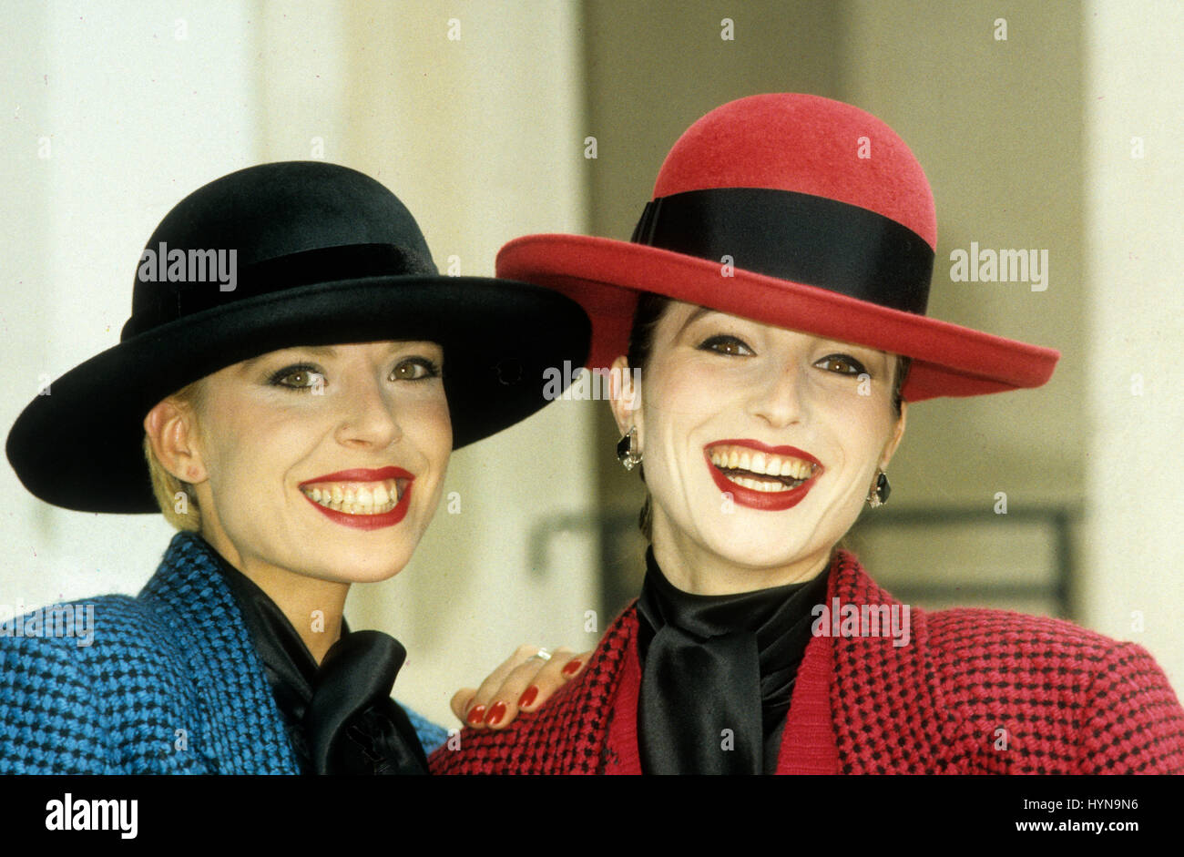 Hats by Hardy Amies modelled by Eva and Casana in London 1988 Stock Photo