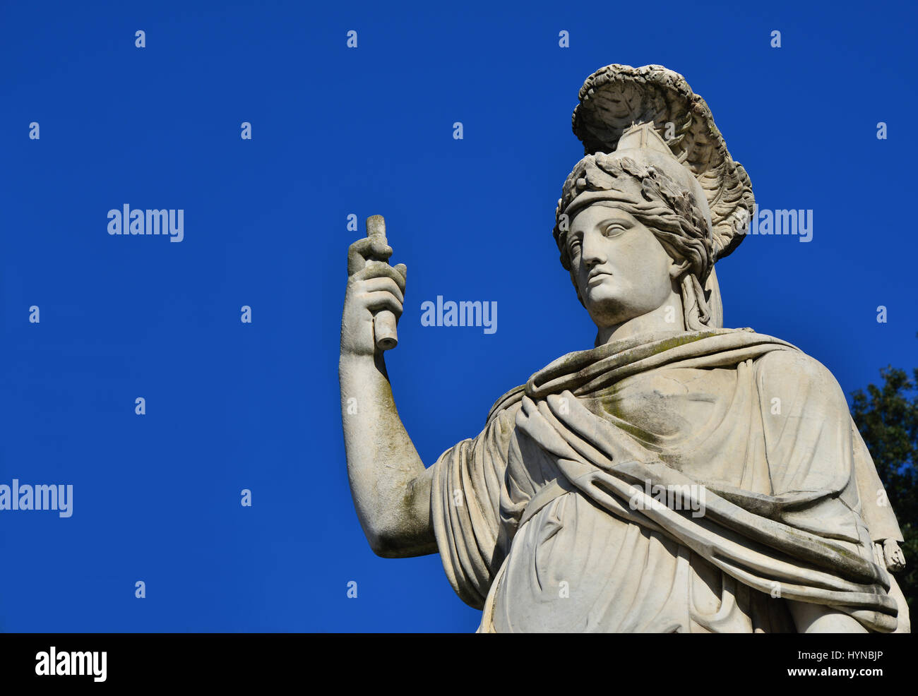 Minerva as Goddess Roma neoclassical old marble statue in People's Square in Rome (with copy space) Stock Photo