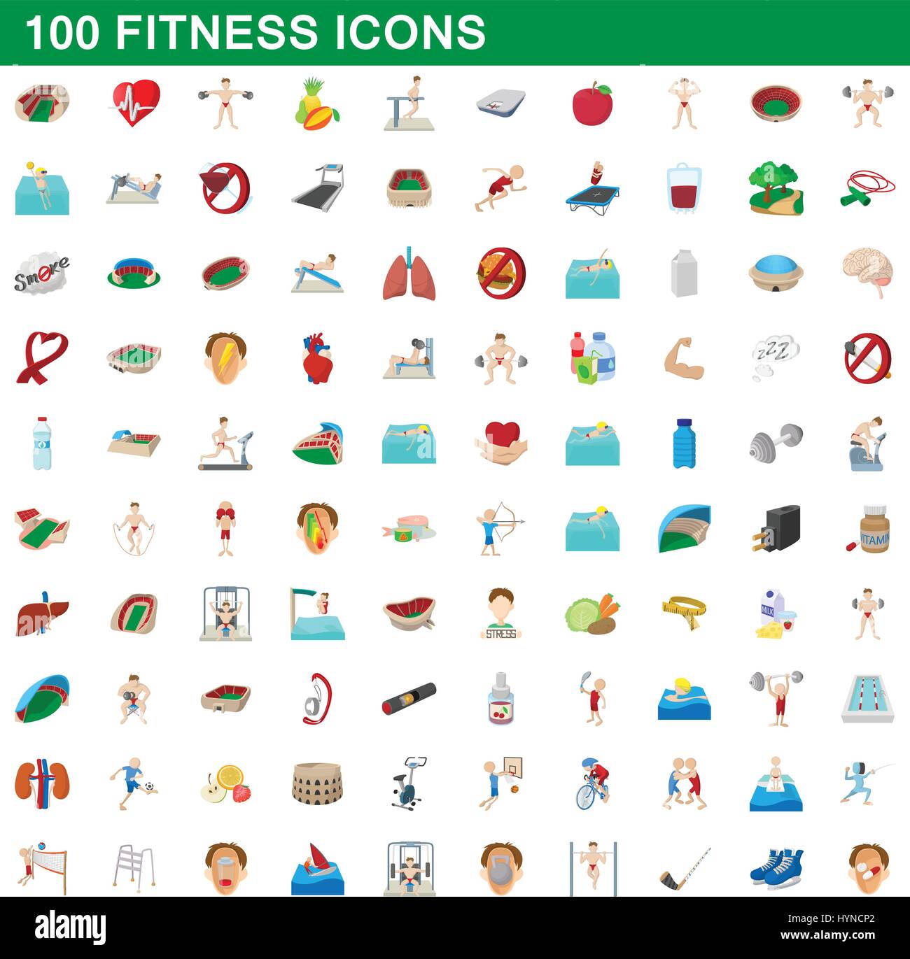 100 fitness icons set, cartoon style Stock Vector Image & Art - Alamy
