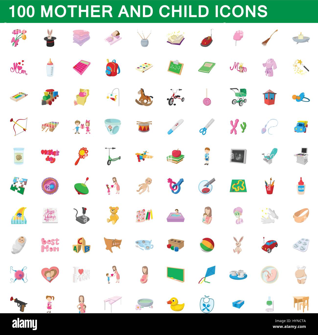 100 mother and child icons set, cartoon style Stock Vector Image & Art ...