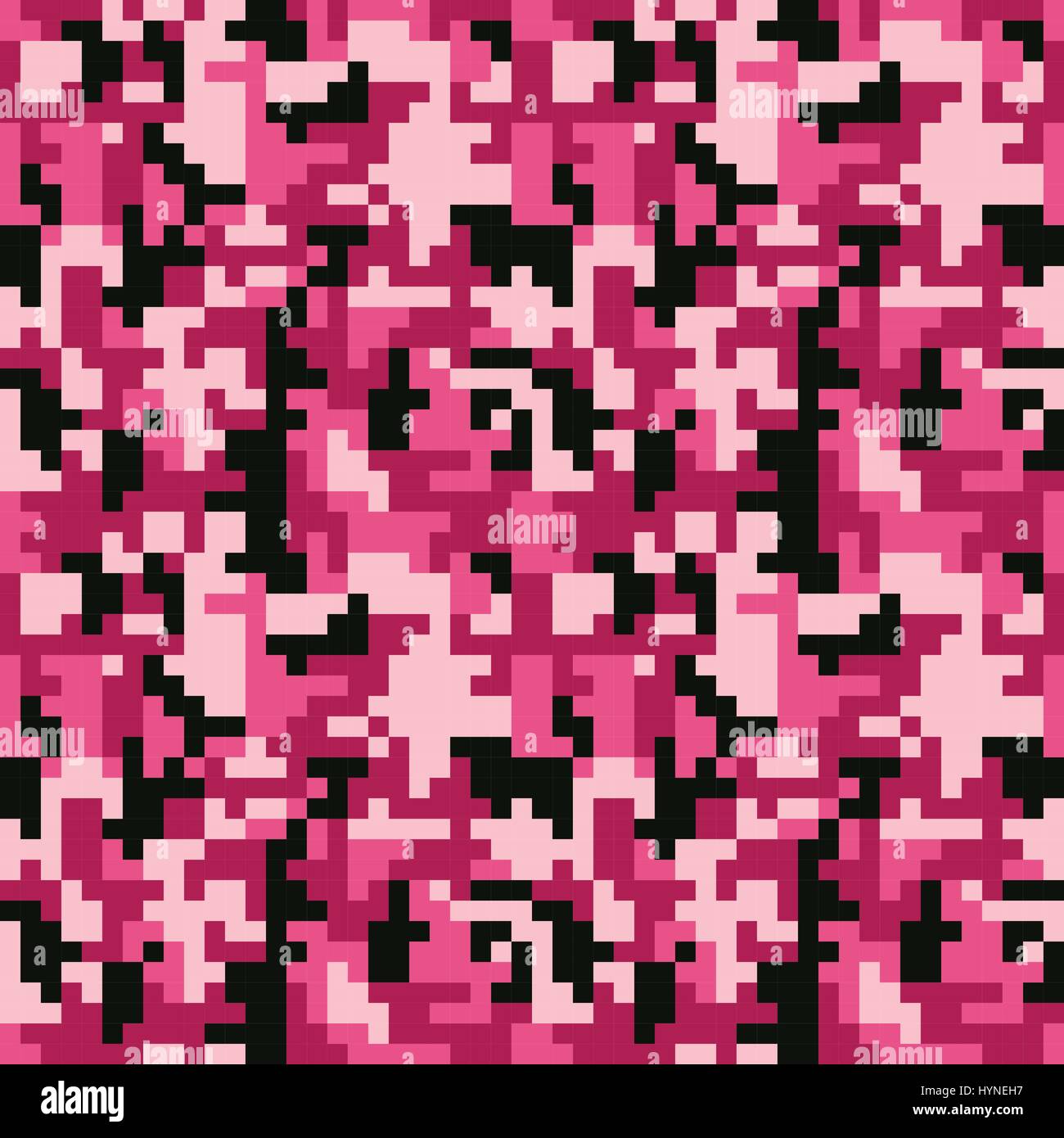 Pixel camo seamless pattern. Fashion pink trendy camouflage for game industry Stock Vector